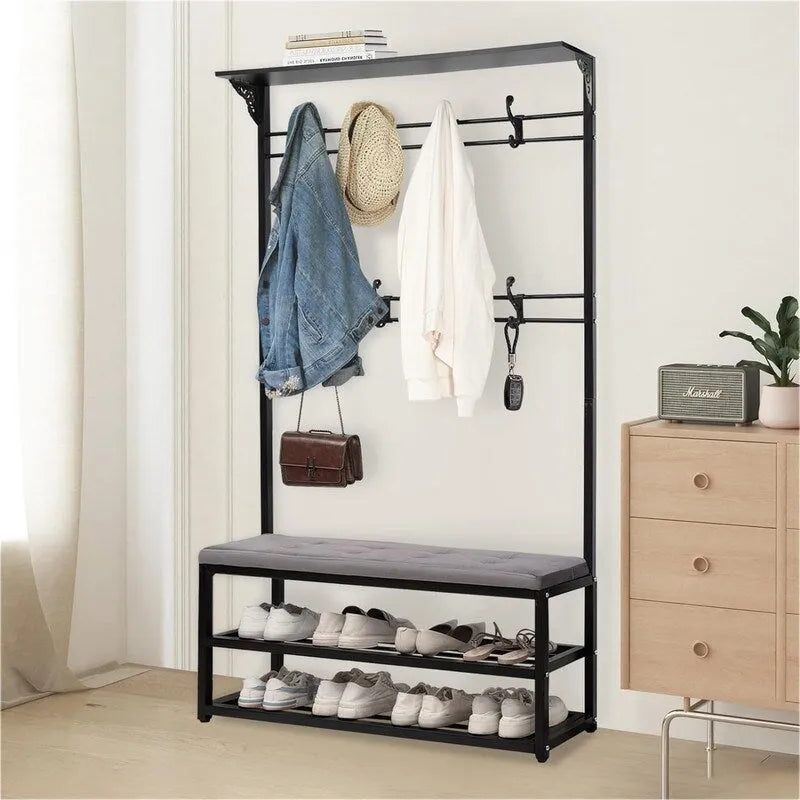 Hall Tree with Bench and Shoe Storage - 39.37 D x 11.8 W x 67.77 H