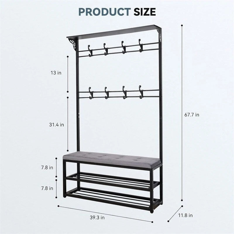 Hall Tree with Bench and Shoe Storage - 39.37 D x 11.8 W x 67.77 H