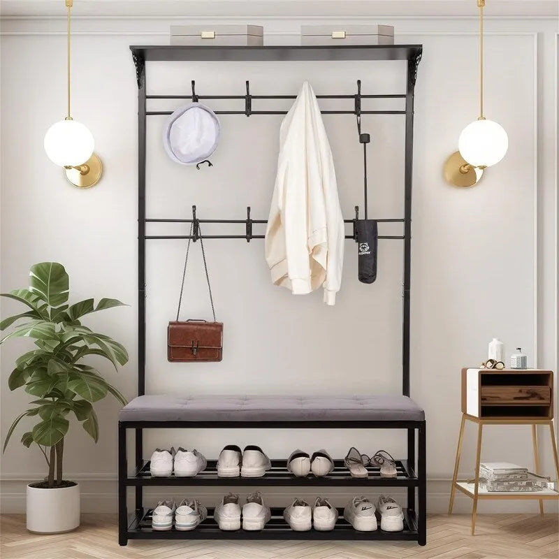 Hall Tree with Bench and Shoe Storage - 39.37 D x 11.8 W x 67.77 H