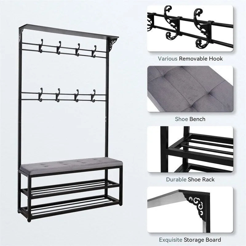 Hall Tree with Bench and Shoe Storage - 39.37 D x 11.8 W x 67.77 H