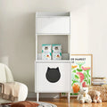 Litter Box Enclosure with Shelves&Doors,White Wooden Hidden Cat Litter Box,Industrial Indoor Cat House Pet Crate Storage Cabinet