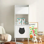 Litter Box Enclosure with Shelves&Doors,White Wooden Hidden Cat Litter Box,Industrial Indoor Cat House Pet Crate Storage Cabinet
