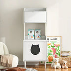 Litter Box Enclosure with Shelves&Doors,White Wooden Hidden Cat Litter Box,Industrial Indoor Cat House Pet Crate Storage Cabinet