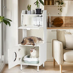 Litter Box Enclosure with Shelves&Doors,White Wooden Hidden Cat Litter Box,Industrial Indoor Cat House Pet Crate Storage Cabinet