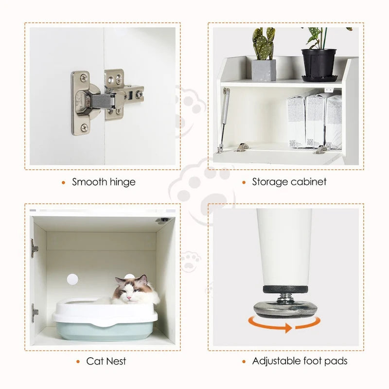 Litter Box Enclosure with Shelves&Doors,White Wooden Hidden Cat Litter Box,Industrial Indoor Cat House Pet Crate Storage Cabinet