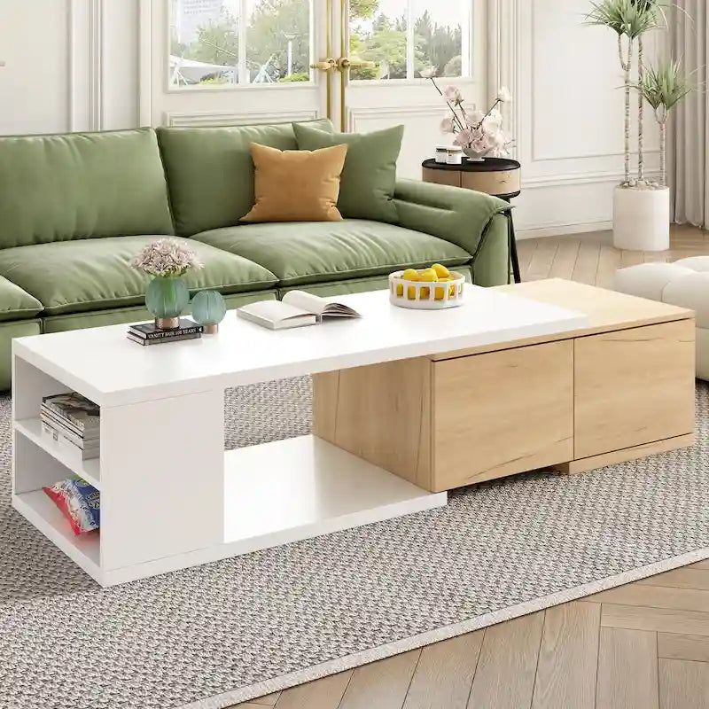 Extendable Coffee Table with 2 Storage Drawers