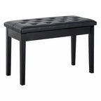Duet Piano Chair with Faux Leather Padded Cushion and Wooden Frame, Button Tufted Keyboard Bench, Black