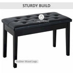 Duet Piano Chair with Faux Leather Padded Cushion and Wooden Frame, Button Tufted Keyboard Bench, Black