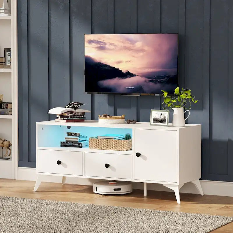 TV Stand Console Table RGB LED Light Cabinet Open Media Storage Gaming Entertainment Center - 47.24  L x 15.74  W x 20.47  H