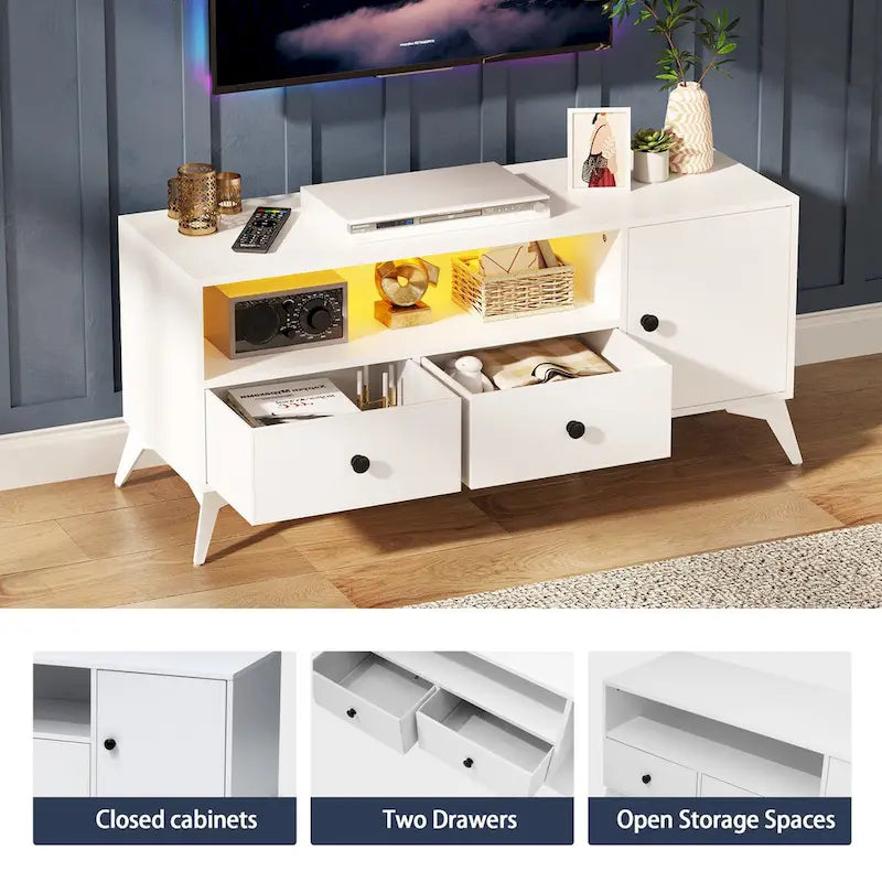TV Stand Console Table RGB LED Light Cabinet Open Media Storage Gaming Entertainment Center - 47.24  L x 15.74  W x 20.47  H