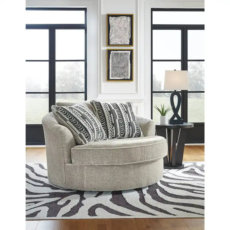 Signature Design by Ashley Calnita Brown/Gray Oversized Swivel Accent Chair - 56 W x 55 D x 36 H