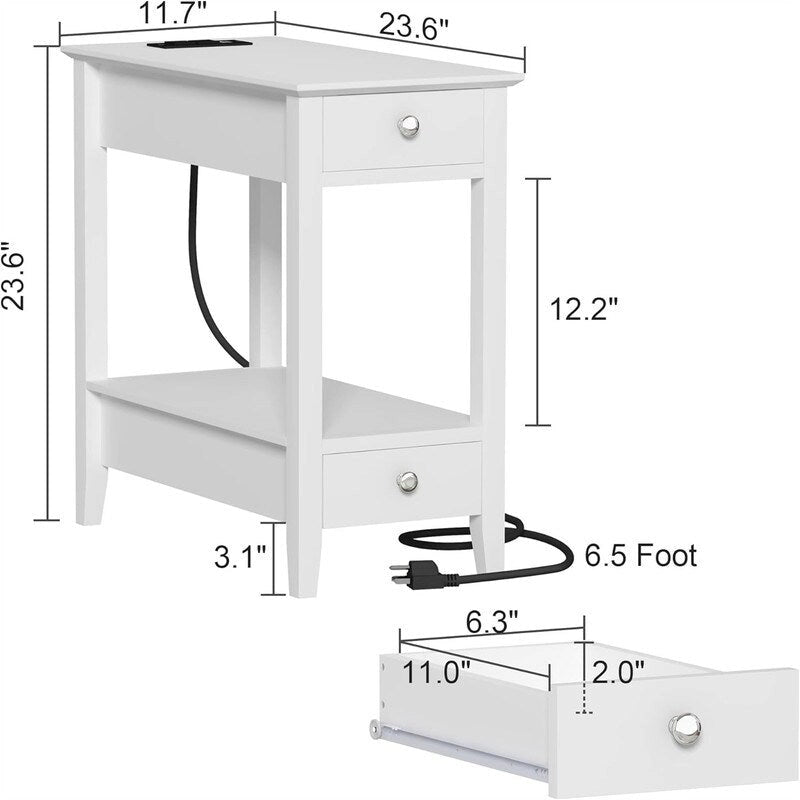 Side Table with Charging Station - 23.62 D x 11.81 W x 23.62 H