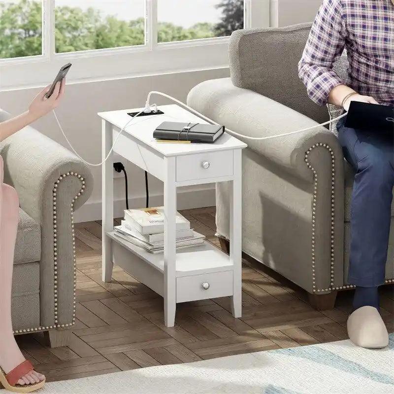 Side Table with Charging Station - 23.62 D x 11.81 W x 23.62 H