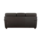 Kia 84 Inch Sofa, Dark Brown Top Grain and Faux Leather, Solid Wood