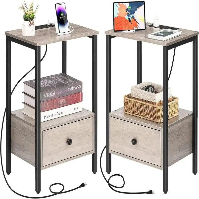 Side Table with Charging Station - 11.8 D x 15.7 W x 23.6 H