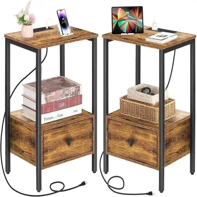 Side Table with Charging Station - 11.8 D x 15.7 W x 23.6 H
