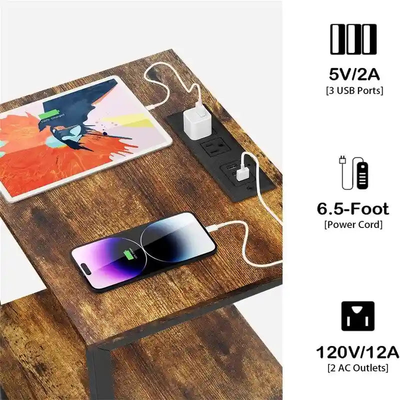 Side Table with Charging Station - 11.8 D x 15.7 W x 23.6 H