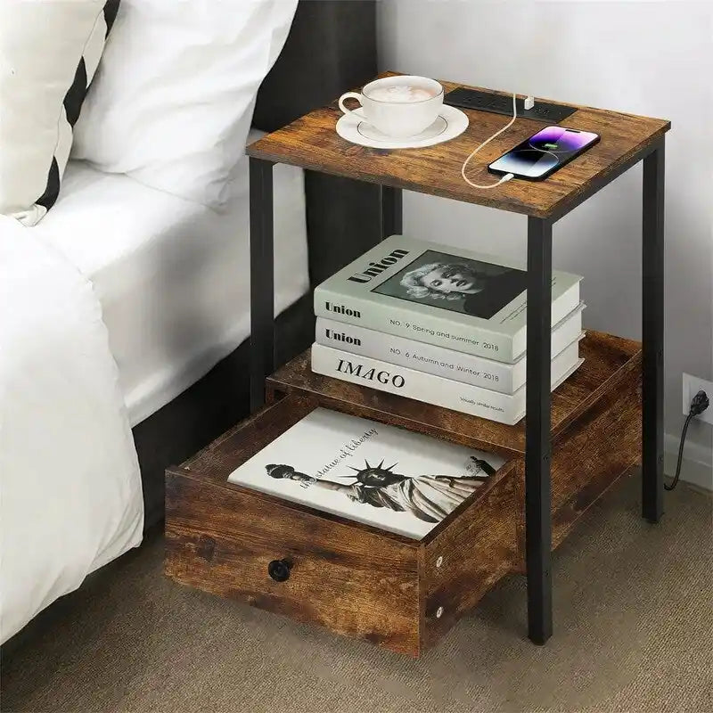 Side Table with Charging Station - 11.8 D x 15.7 W x 23.6 H