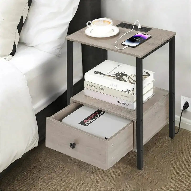 Side Table with Charging Station - 11.8 D x 15.7 W x 23.6 H