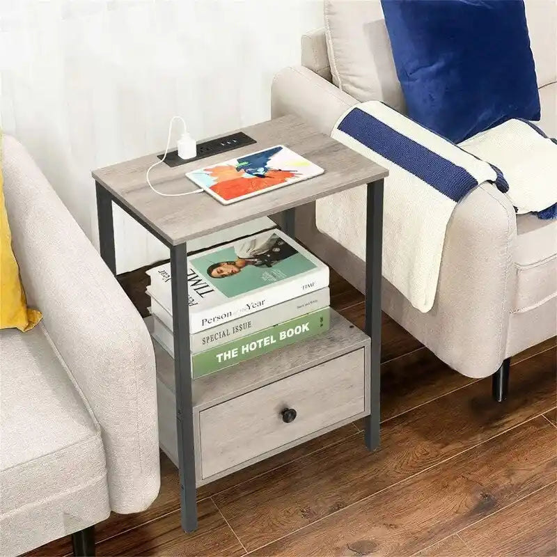 Side Table with Charging Station - 11.8 D x 15.7 W x 23.6 H