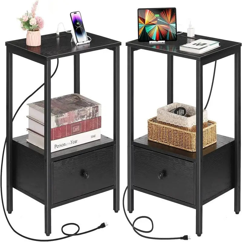 Side Table with Charging Station - 11.8 D x 15.7 W x 23.6 H