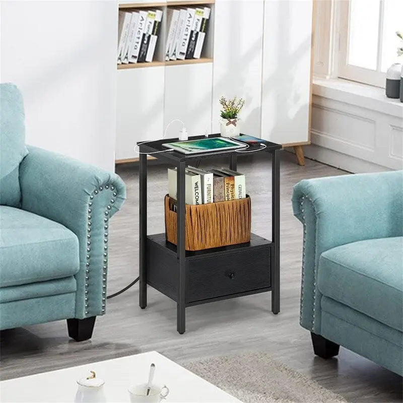 Side Table with Charging Station - 11.8 D x 15.7 W x 23.6 H