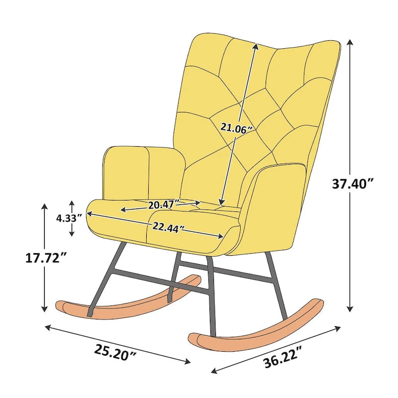VANOMi 25.2  Wide French Patchwork Linen Upholstered Nursery Rocking Chair with Wood Legs