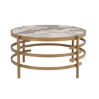 32.48  Round Coffee Table With Sintered Stone Top & Sturdy Metal Frame, Modern Coffee Table for Living Room