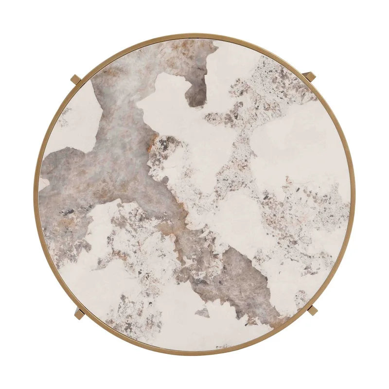 32.48  Round Coffee Table With Sintered Stone Top & Sturdy Metal Frame, Modern Coffee Table for Living Room