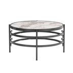 32.48  Round Coffee Table With Sintered Stone Top & Sturdy Metal Frame, Modern Coffee Table for Living Room