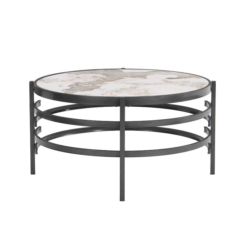 32.48  Round Coffee Table With Sintered Stone Top & Sturdy Metal Frame, Modern Coffee Table for Living Room