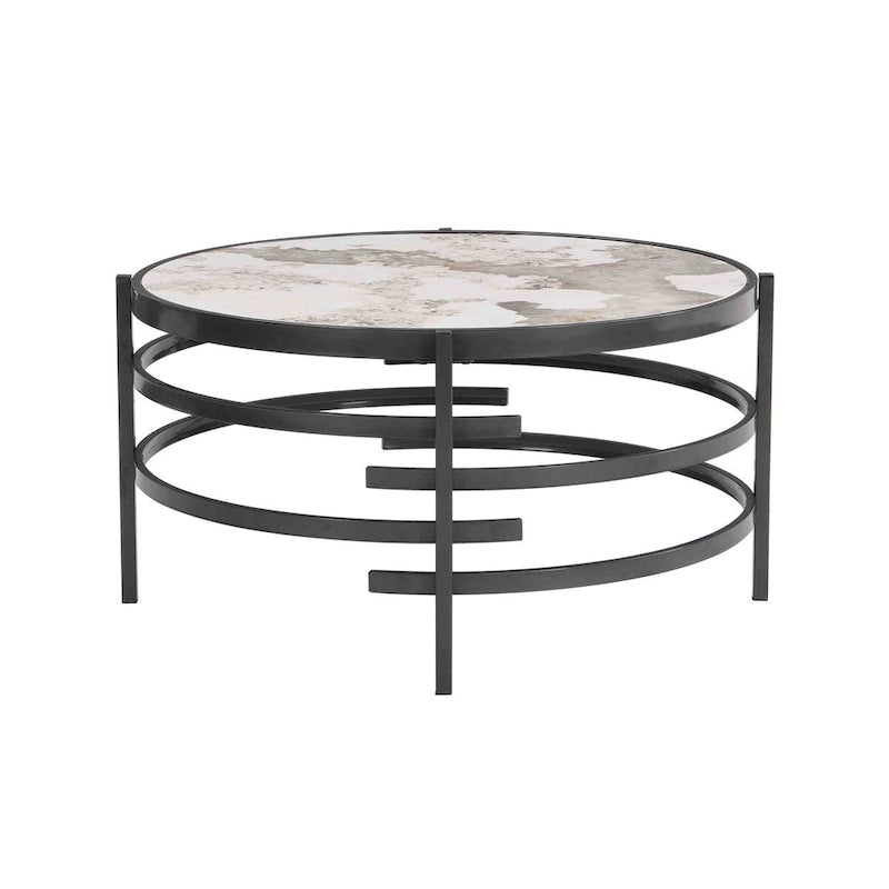 32.48  Round Coffee Table With Sintered Stone Top & Sturdy Metal Frame, Modern Coffee Table for Living Room