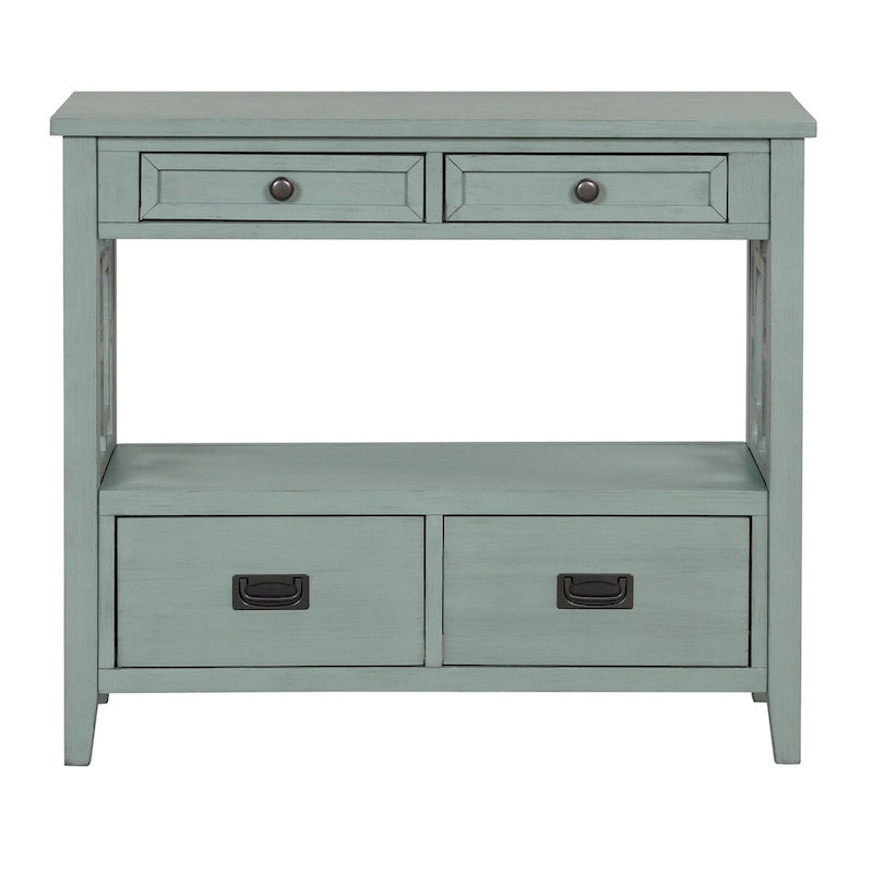Wood Console Table Entry Sofa Table with 4 Drawers & 1 Storage Shelf for Entryway Living Room Bedroom