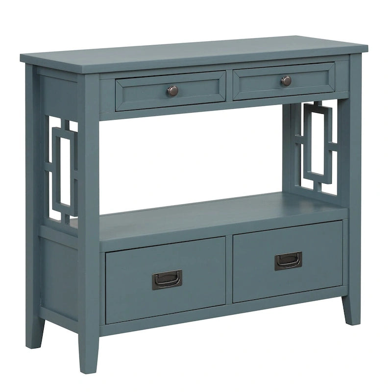 Wood Console Table Entry Sofa Table with 4 Drawers & 1 Storage Shelf for Entryway Living Room Bedroom