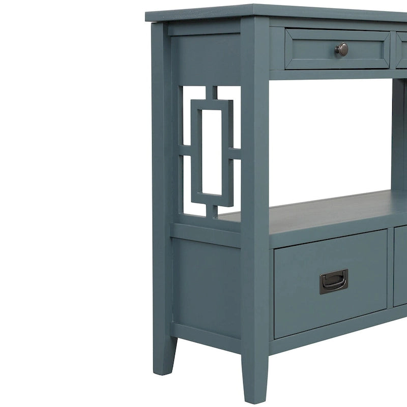 Wood Console Table Entry Sofa Table with 4 Drawers & 1 Storage Shelf for Entryway Living Room Bedroom