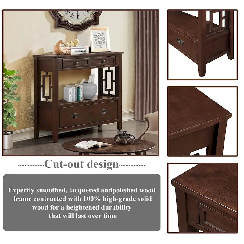 Wood Console Table Entry Sofa Table with 4 Drawers & 1 Storage Shelf for Entryway Living Room Bedroom