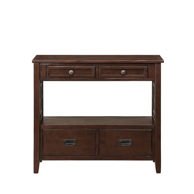 Wood Console Table Entry Sofa Table with 4 Drawers & 1 Storage Shelf for Entryway Living Room Bedroom
