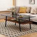 Rectangle Coffee Table,Tempered Glass Tabletop with Metal Legs,Modern Table for Living Room,Glass