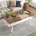 Rectangle Coffee Table,Tempered Glass Tabletop with Metal Legs,Modern Table for Living Room,Glass