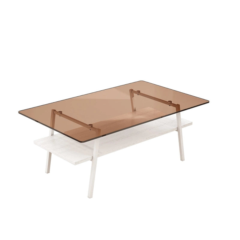 Rectangle Coffee Table,Tempered Glass Tabletop with Metal Legs,Modern Table for Living Room,Glass