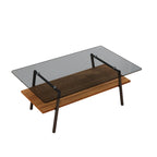 Rectangle Coffee Table,Tempered Glass Tabletop with Metal Legs,Modern Table for Living Room,Glass