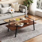 Rectangle Coffee Table,Tempered Glass Tabletop with Metal Legs,Modern Table for Living Room,Glass