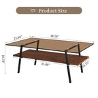 Rectangle Coffee Table,Tempered Glass Tabletop with Metal Legs,Modern Table for Living Room,Glass