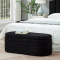 Modern Oval Storage Ottoman Bench,Upholstered Boucle Teddy Fabric End of Bed Bench with Storage,End of Bed Stool