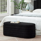 Modern Oval Storage Ottoman Bench,Upholstered Boucle Teddy Fabric End of Bed Bench with Storage,End of Bed Stool