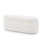 Modern Oval Storage Ottoman Bench,Upholstered Boucle Teddy Fabric End of Bed Bench with Storage,End of Bed Stool
