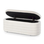 Modern Oval Storage Ottoman Bench,Upholstered Boucle Teddy Fabric End of Bed Bench with Storage,End of Bed Stool