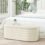 Modern Oval Storage Ottoman Bench,Upholstered Boucle Teddy Fabric End of Bed Bench with Storage,End of Bed Stool