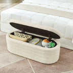Modern Oval Storage Ottoman Bench,Upholstered Boucle Teddy Fabric End of Bed Bench with Storage,End of Bed Stool