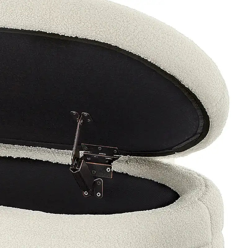 Modern Oval Storage Ottoman Bench,Upholstered Boucle Teddy Fabric End of Bed Bench with Storage,End of Bed Stool